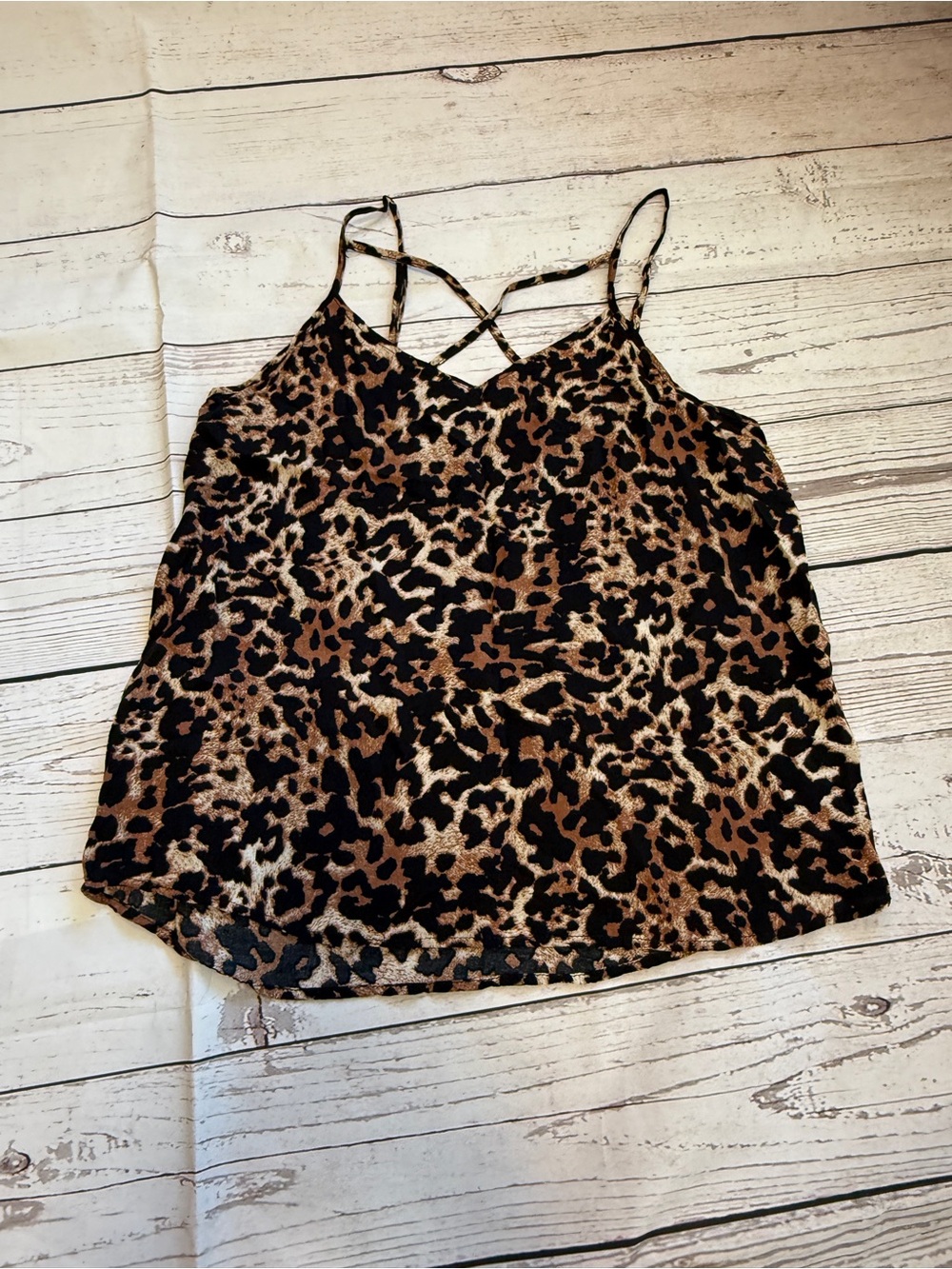 Leopard Print Strappy Cami Tank Top - Brown/Black